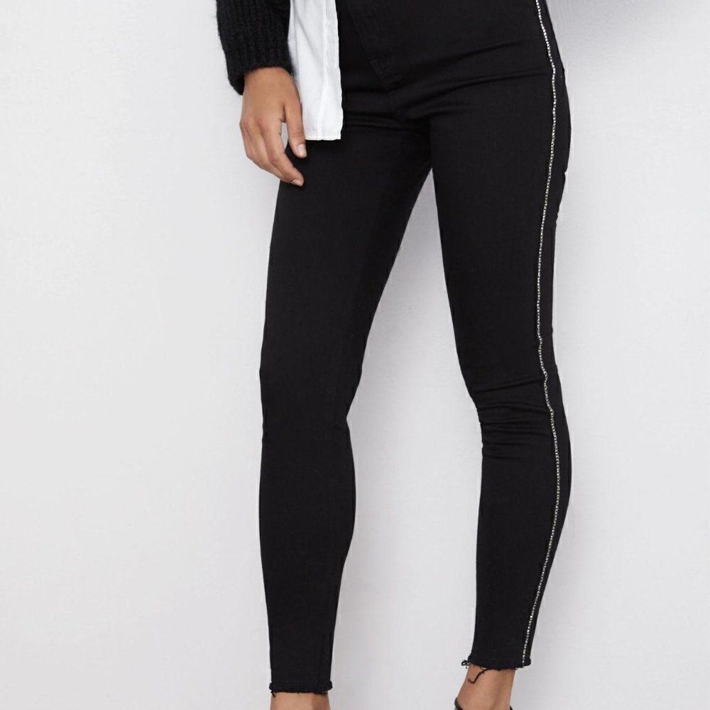Zara Trousers Pants Rhinestone Sides US 2 EU 34